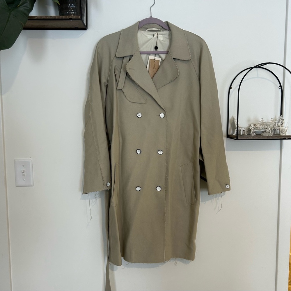 NEW Rag & Bone Taupe Raw Hemmed Long Trench Coat‎ Size 6